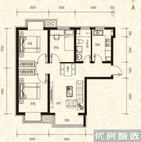 夏威夷蓝湾3室2厅1卫1厨